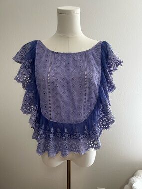 Free People Lavender Eyelet Lace Flutter Sleeve Top
